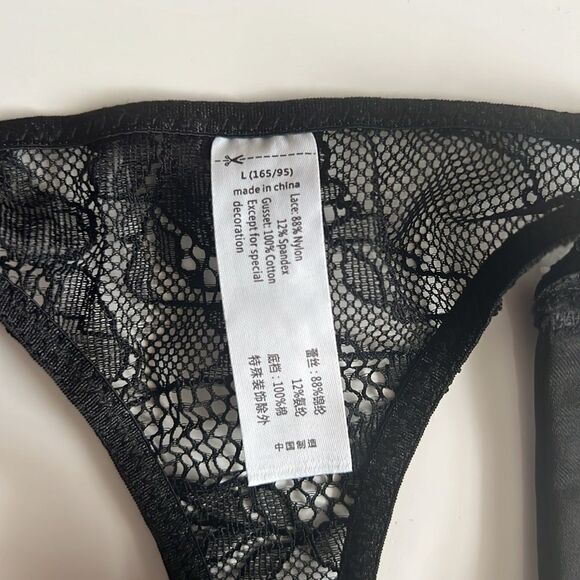 Women's Glitter Lace ( Love) Low Rise Thongs Underwear Panty Solid Black Panties - Picture 5 of 8